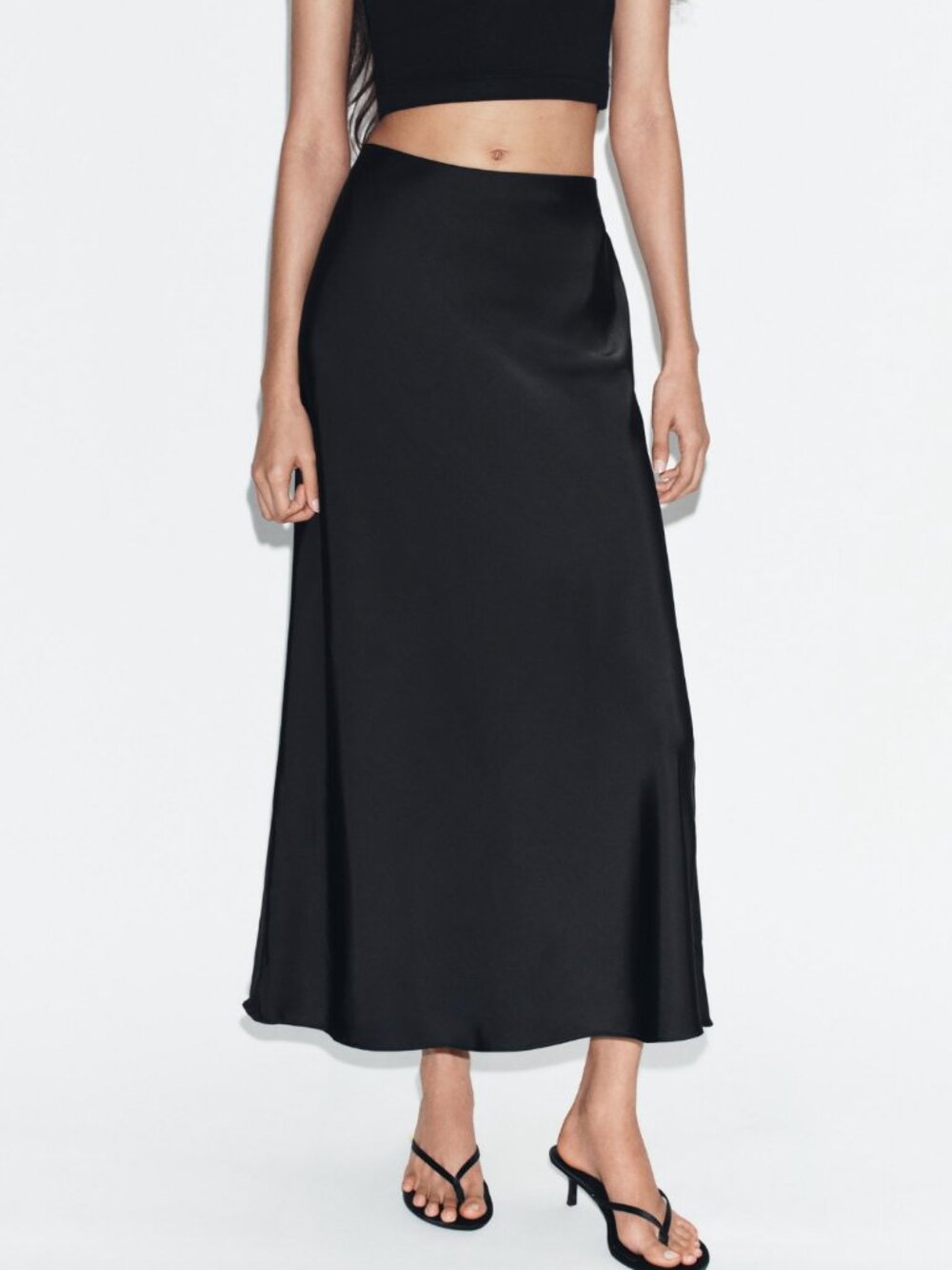 NWT Zara Satin Midi Skirt Black Size Medium
